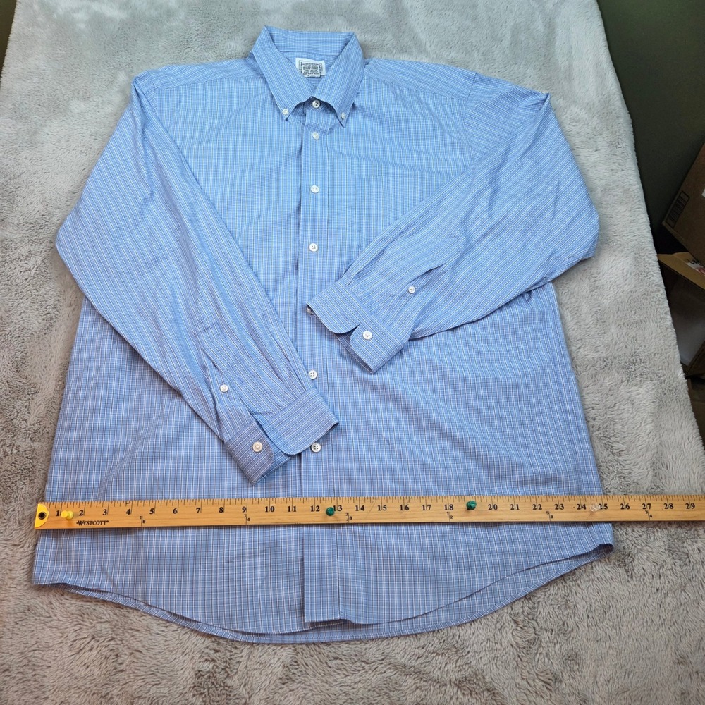 L.L. Bean Button Down Men 16.5-34 Traditional Fit Grid Pattern Blue White Cotton